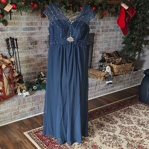 Azazie Navy Blue Maxi Dress with Embellishments